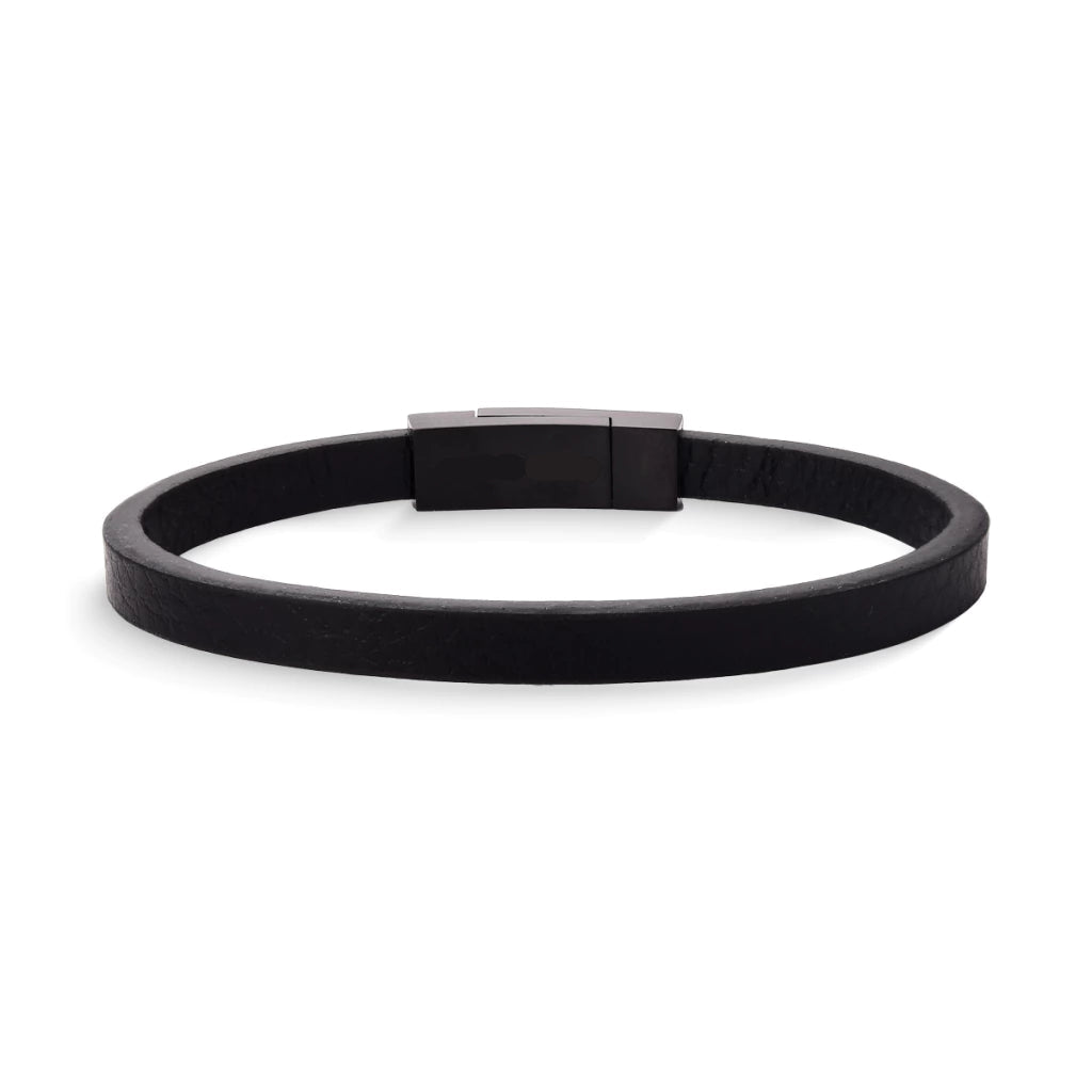 Pulsera Masculina de Cuero Negro con Cierre Magnético