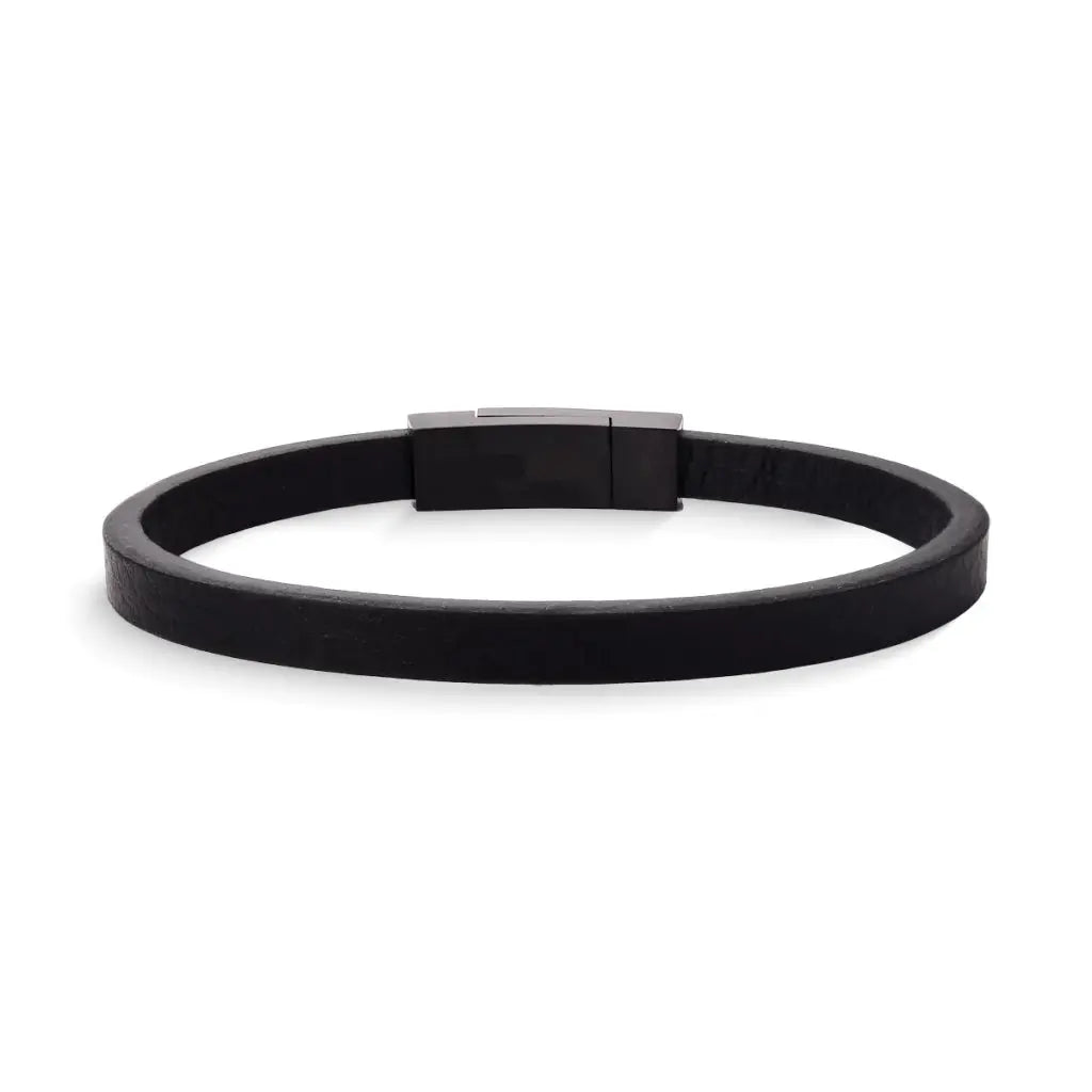 Pulsera Masculina de Cuero Negro con Cierre Magnético MontreClaire