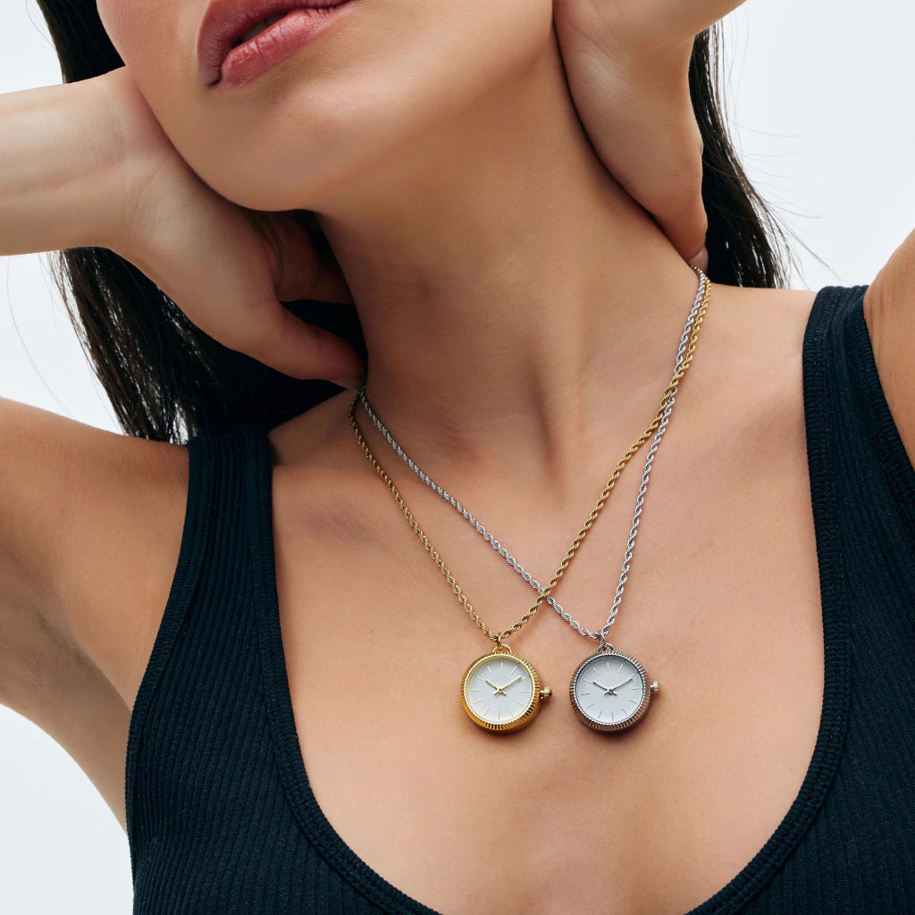 Collar Reloj MontreClaire® Dorado Redondo Clásico
