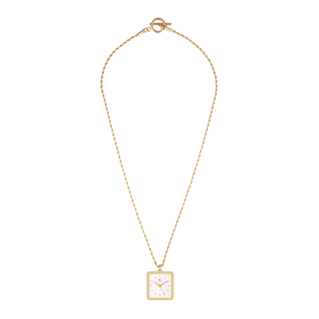 Collar Reloj MontreClaire® Dorado Minimalista Cuadrado Femenino