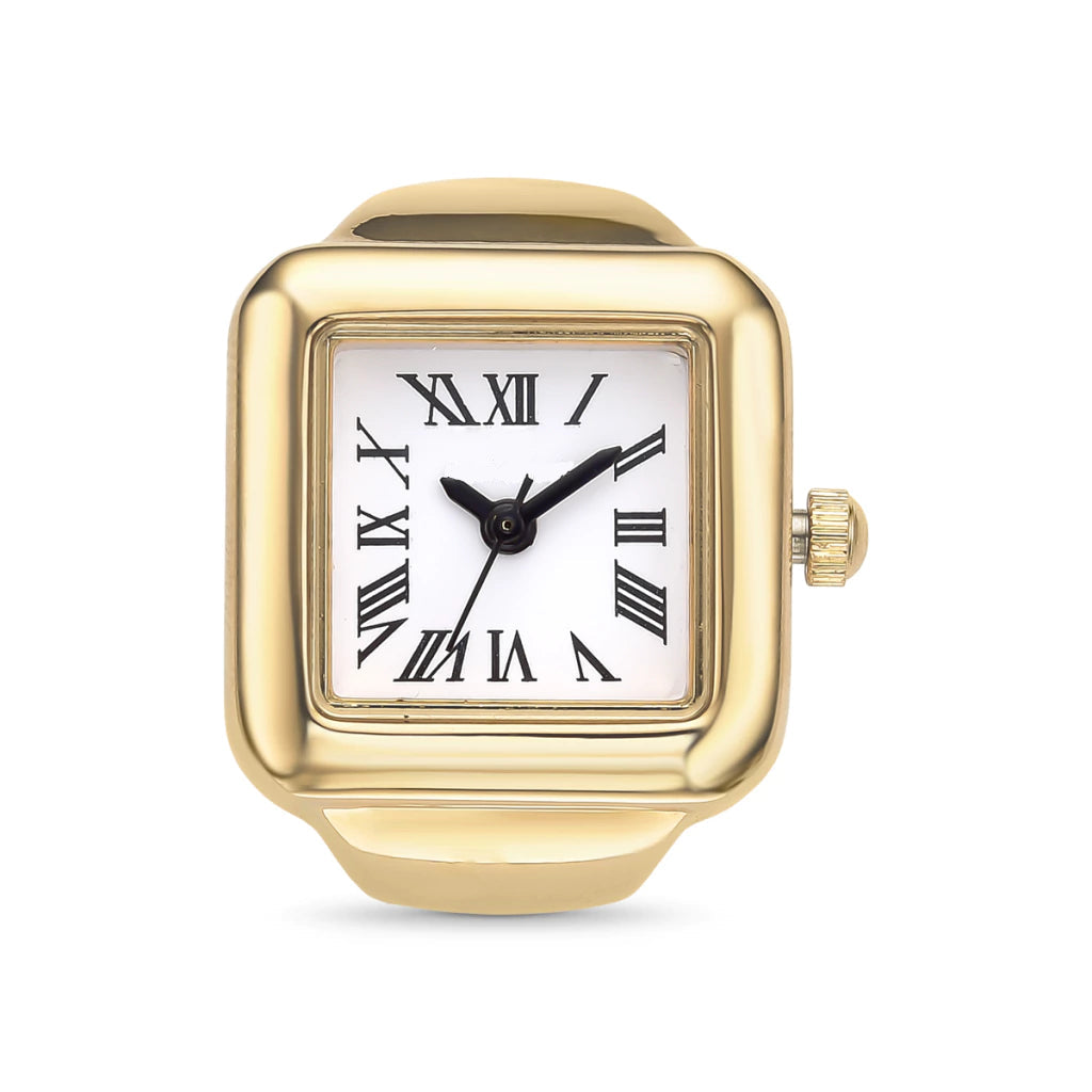 Anillo Reloj MontreClaire® Dorado con Números Romanos Femenino MontreClaire