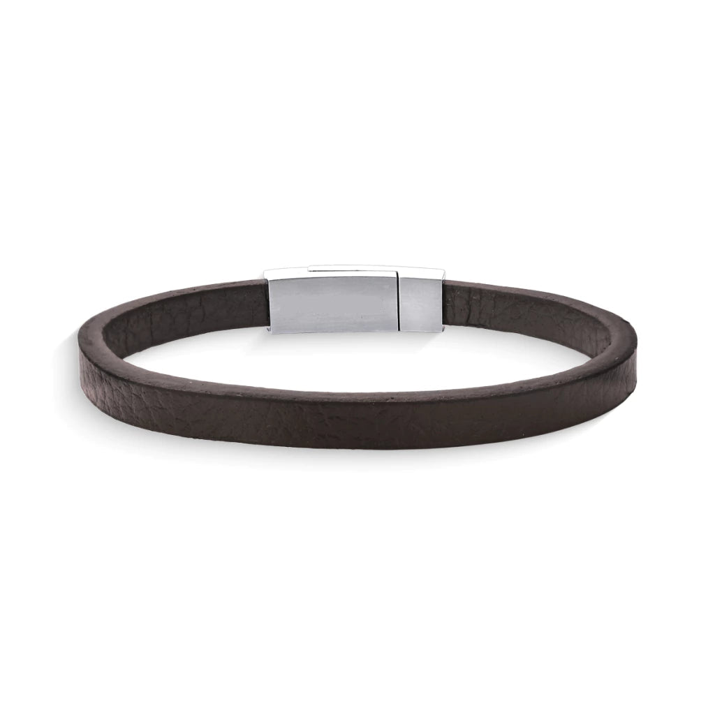 Pulsera Masculina de Cuero Marrón con Cierre Magnético Plateado MontreClaire