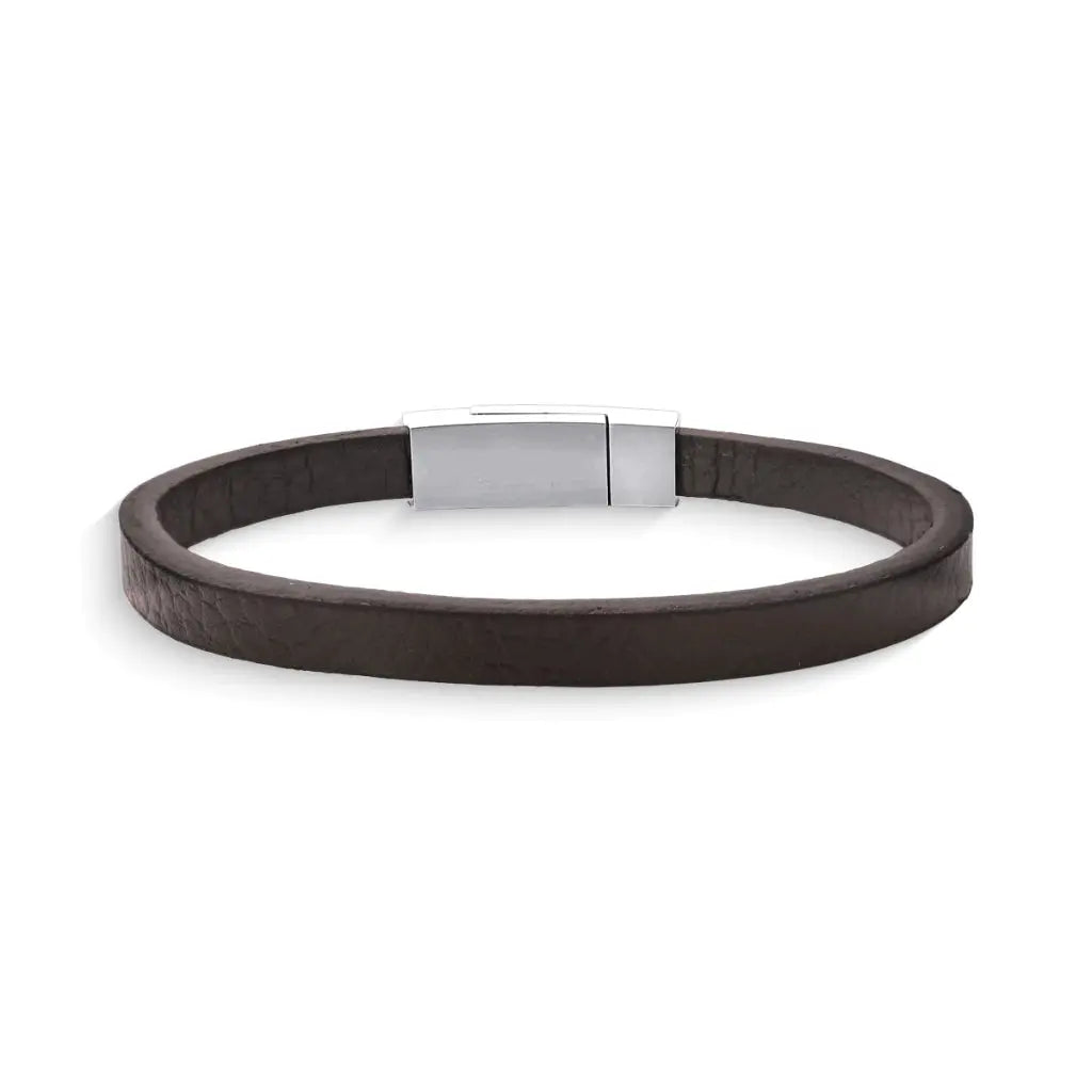 Pulsera Masculina de Cuero Marrón con Cierre Magnético Plateado MontreClaire