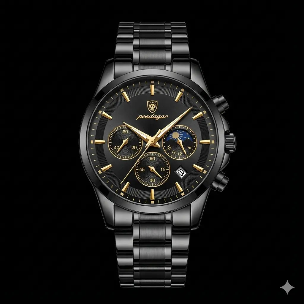 Reloj MontreClaire® Nautilus Fullblack - detalle de la esfera y manecillas