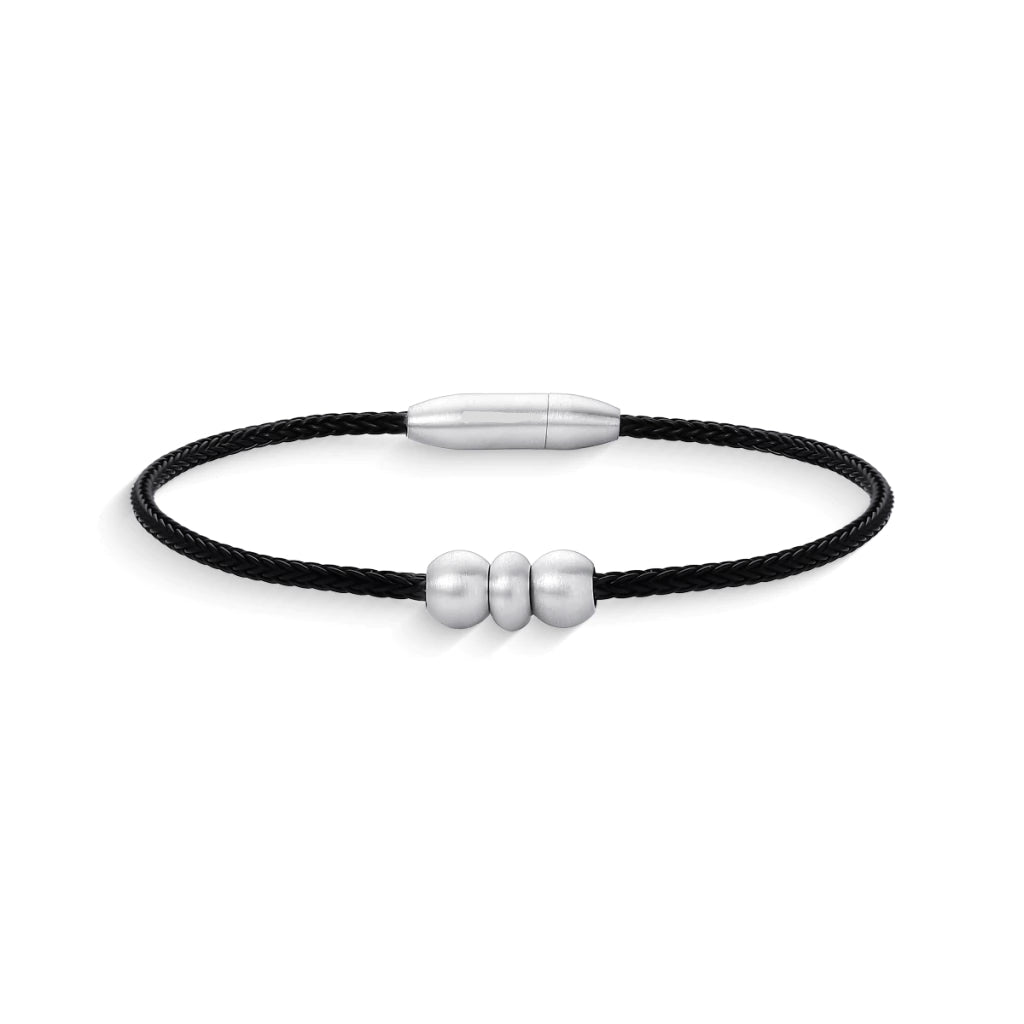 Pulsera Masculina Slim de Cable de Acero Inoxidable Negro con Tres Esferas y Cierre Magnético