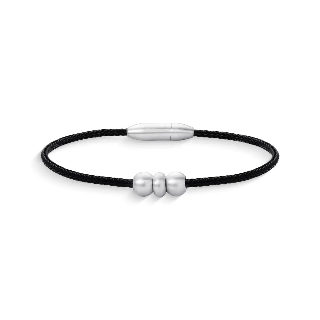 Pulsera Masculina Slim de Cable de Acero Inoxidable Negro con Tres Esferas y Cierre Magnético MontreClaire