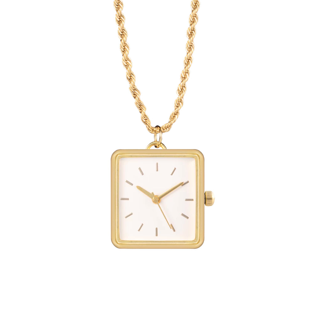 Collar Reloj MontreClaire® Cuadrado Dorado Minimalista