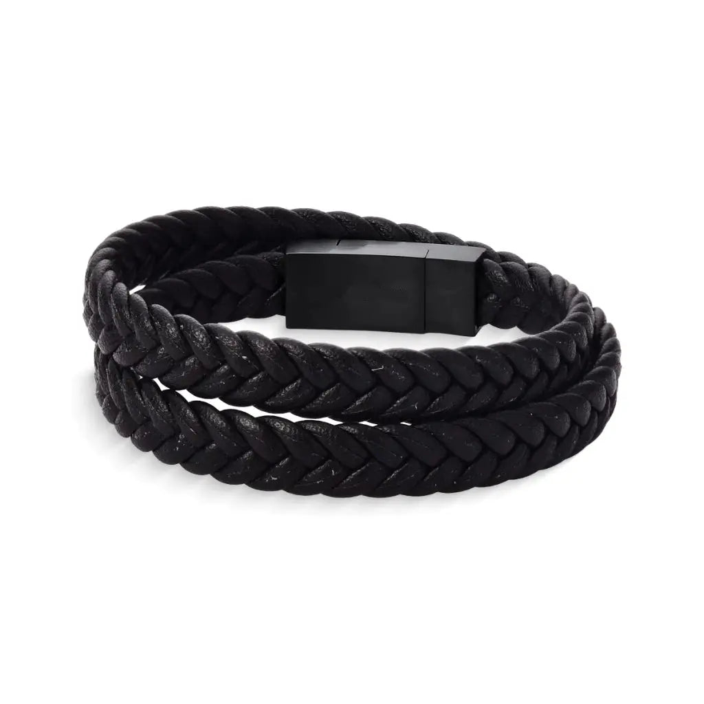 Pulsera Masculina de Cuero Trenzado Negro con Cierre Magnético MontreClaire