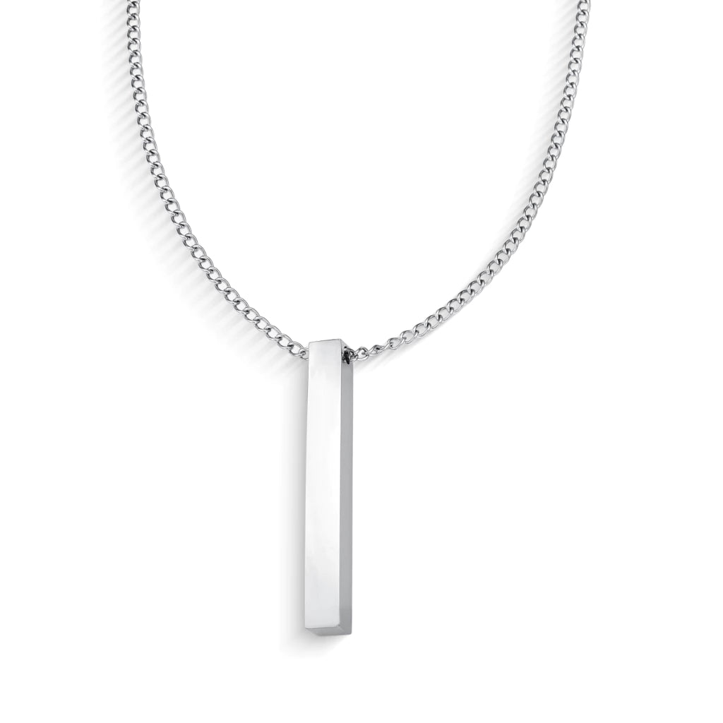 Collar Masculino Plateado con Dije de Barra