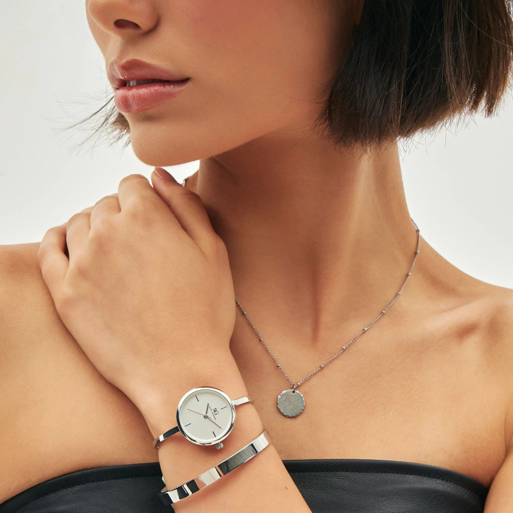 Brazalete Plata Liso Ajustable Minimalista MontreClaire