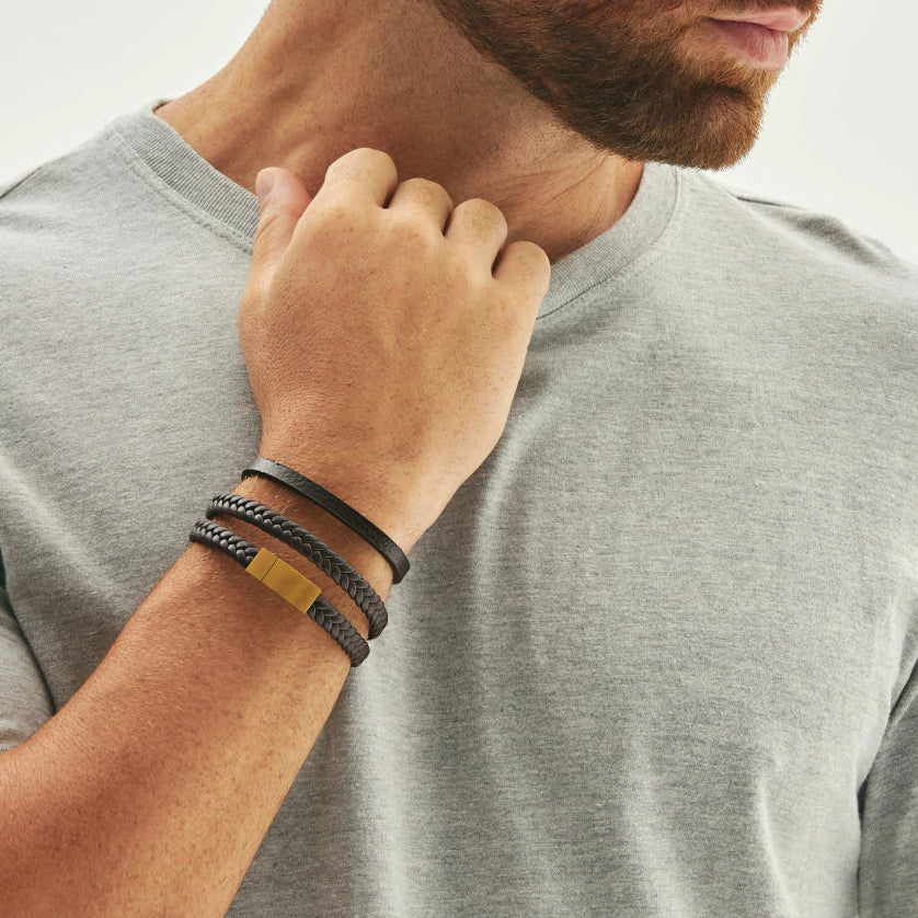 Pulsera Masculina de Cuero Trenzado Marrón con Cierre Magnético
