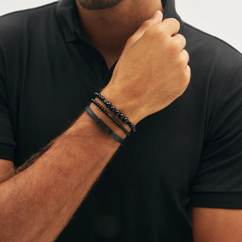 Pulsera Masculina de Cuero Negro con Cierre Magnético