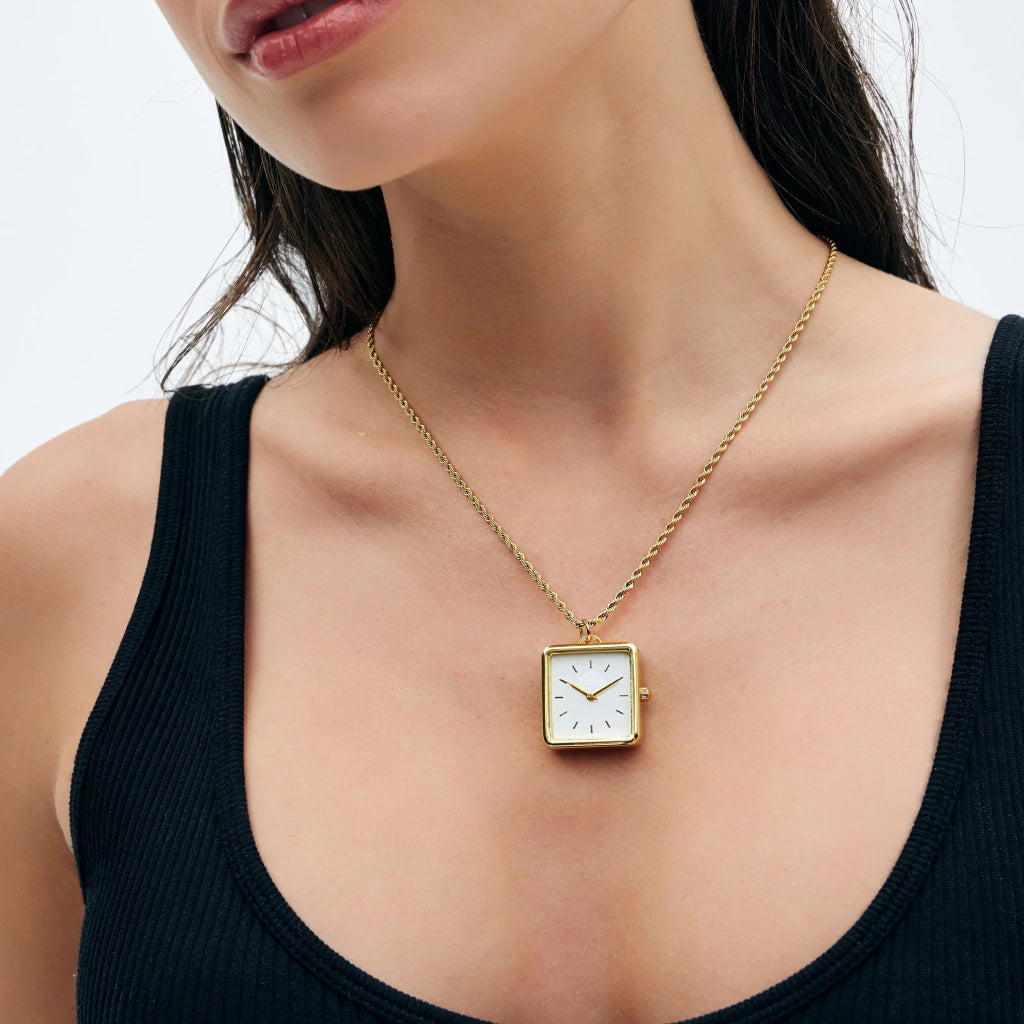 Collar Reloj MontreClaire® Cuadrado Dorado Minimalista