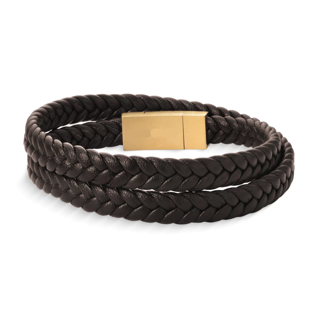 Pulsera Masculina de Cuero Trenzado Marrón con Cierre Magnético