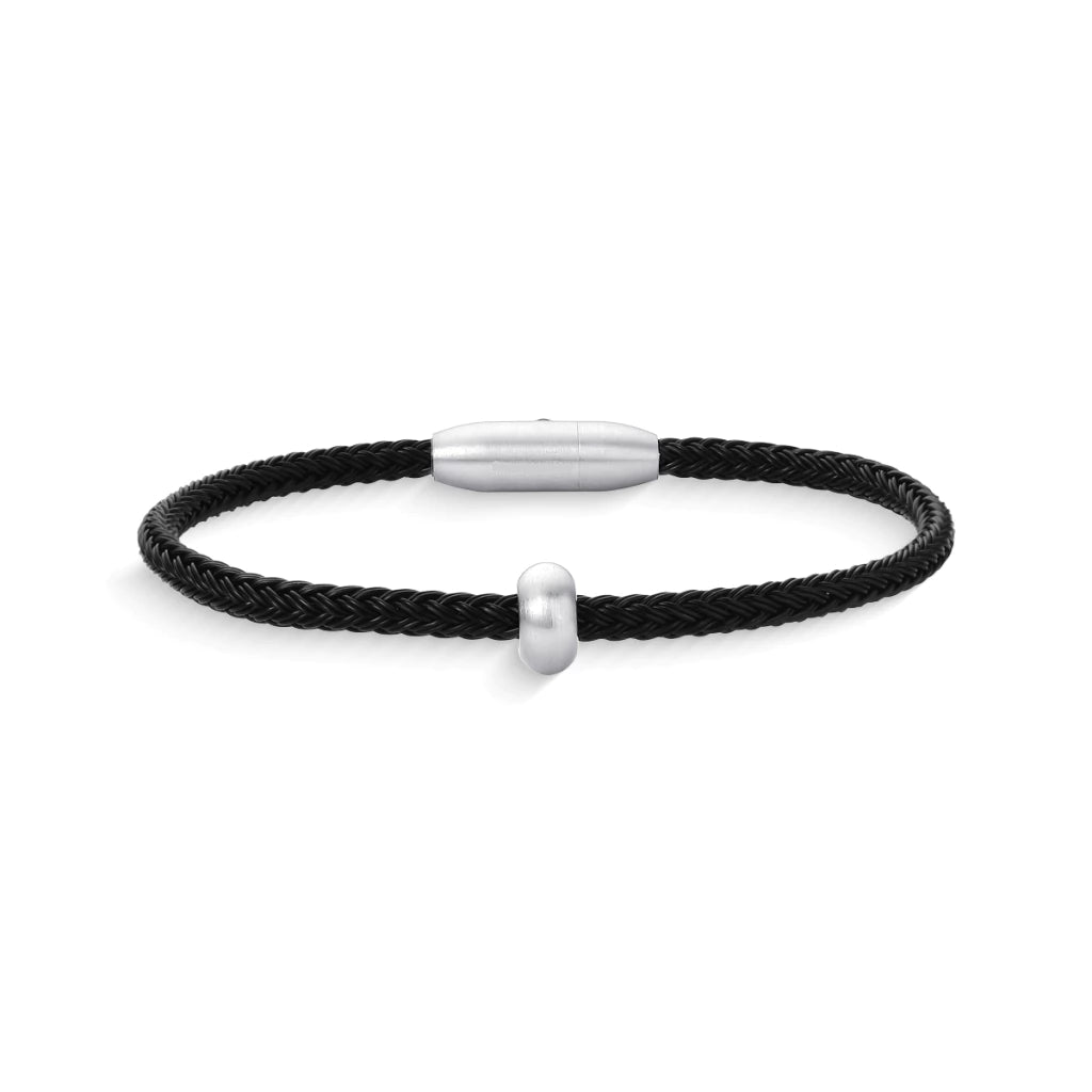Pulseira Masculina Fio de Aço Inoxidável Preta com Esfera Minimalista