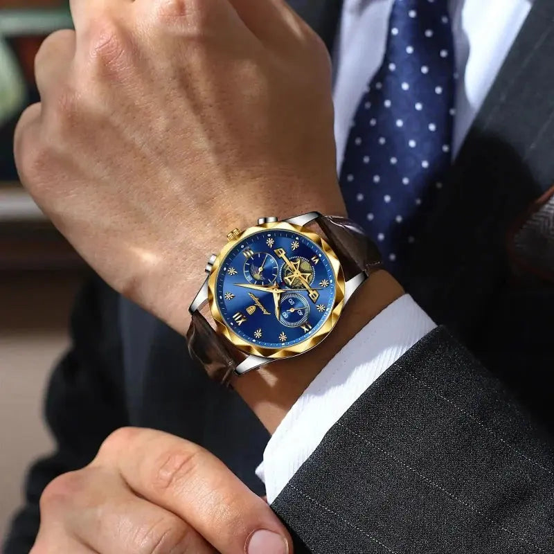MontreClaire® Salvatore — reloj dorado con esfera azul, vista 2