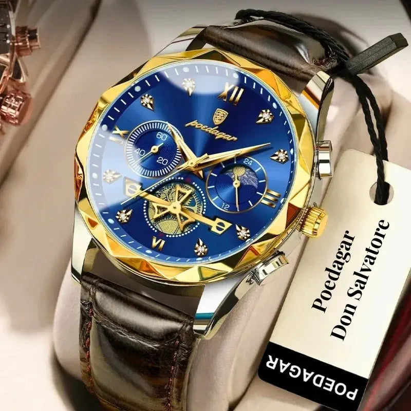 MontreClaire® Salvatore — reloj dorado con esfera azul, vista 3
