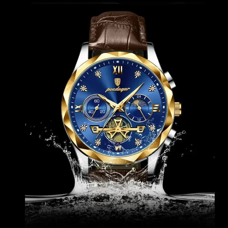 MontreClaire® Salvatore — reloj dorado con esfera azul, vista 5