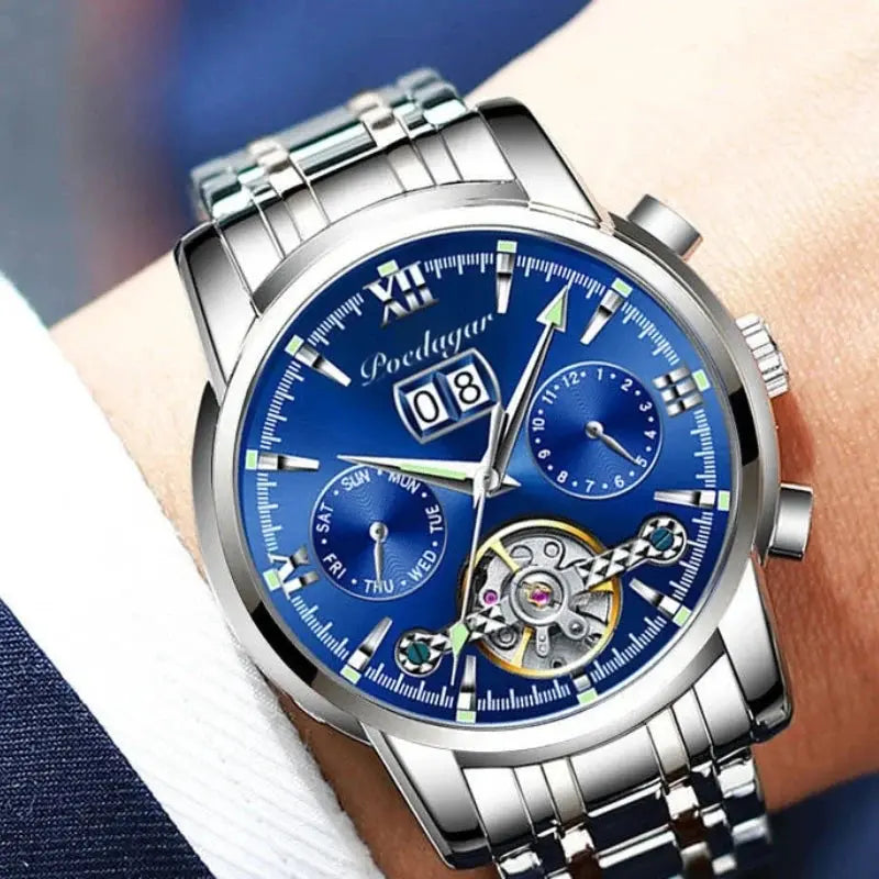 MontreClaire® Marino Sovrano — reloj azul y plateado de inspiración náutica, vista 2