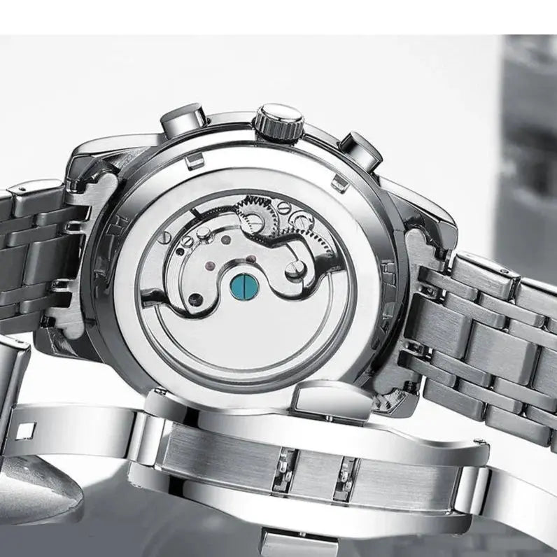 MontreClaire® Marino Sovrano — reloj azul y plateado de inspiración náutica, vista 3