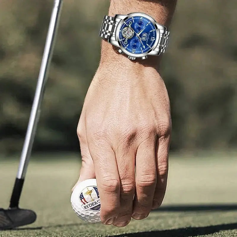 MontreClaire® Marino Sovrano — reloj azul y plateado de inspiración náutica, vista 5