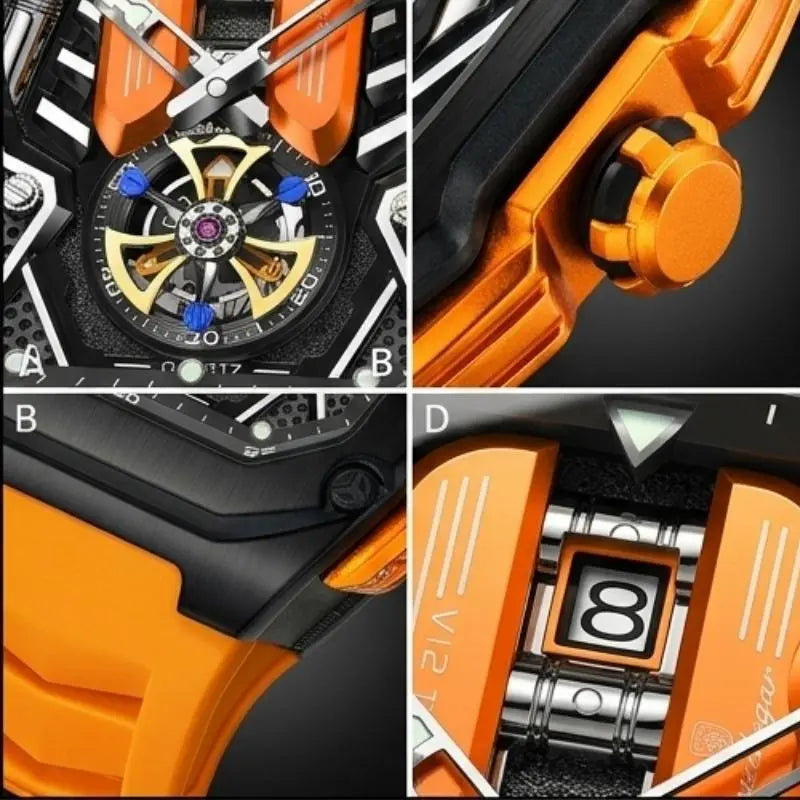 MontreClaire® Velocity Orange — reloj deportivo negro con detalles naranja, vista 4