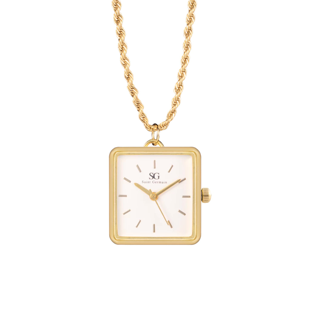 Collar Reloj MontreClaire® Dorado Minimalista Cuadrado Femenino