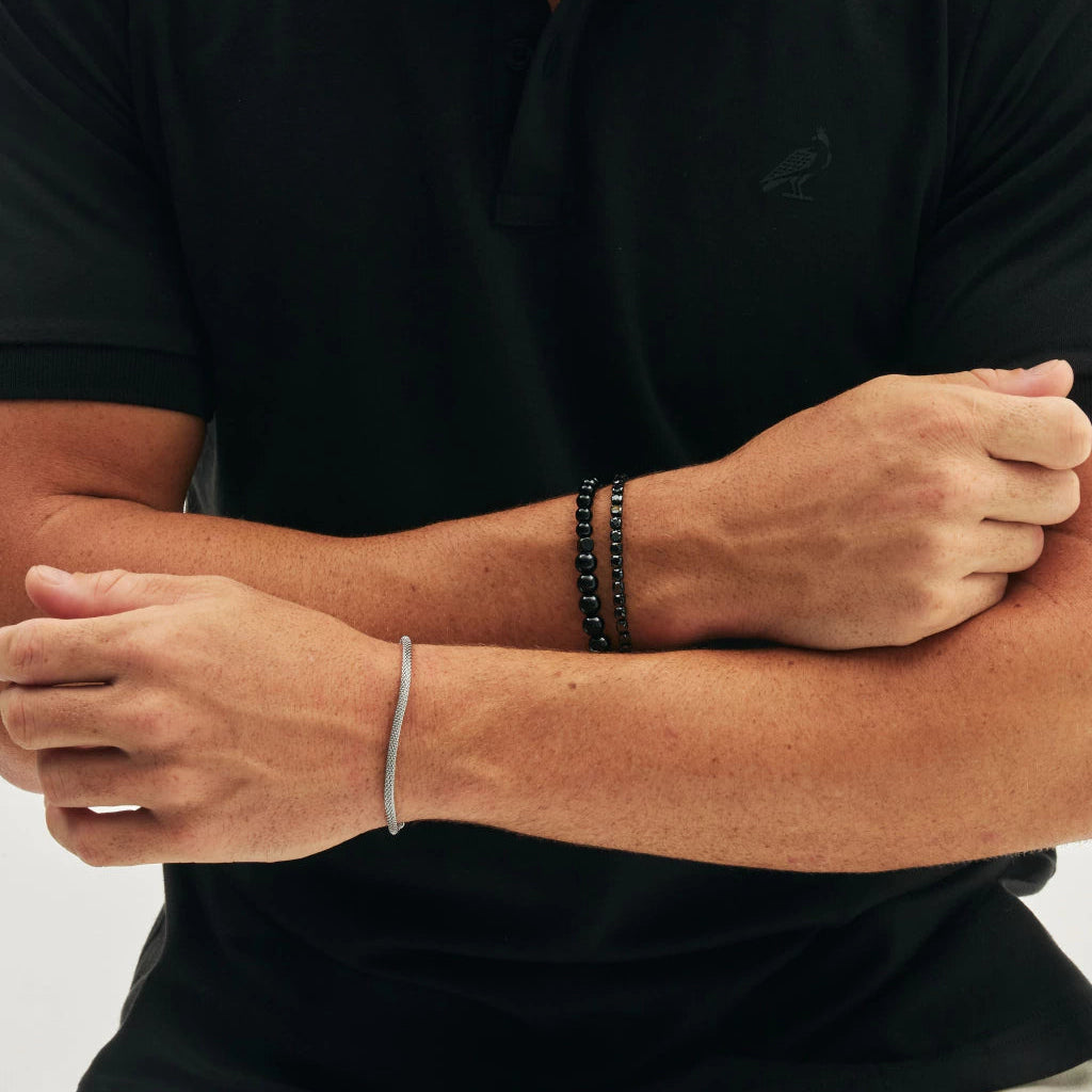 Pulsera Masculina de Malla Italiana en Acero Inoxidable Plata