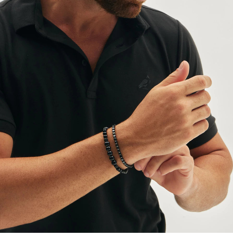 Pulsera Masculina de Piedra Ónix Negra Ajustable
