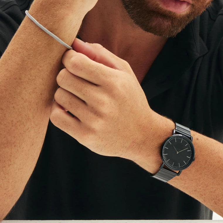 Pulsera Masculina de Malla Italiana en Acero Inoxidable Plata