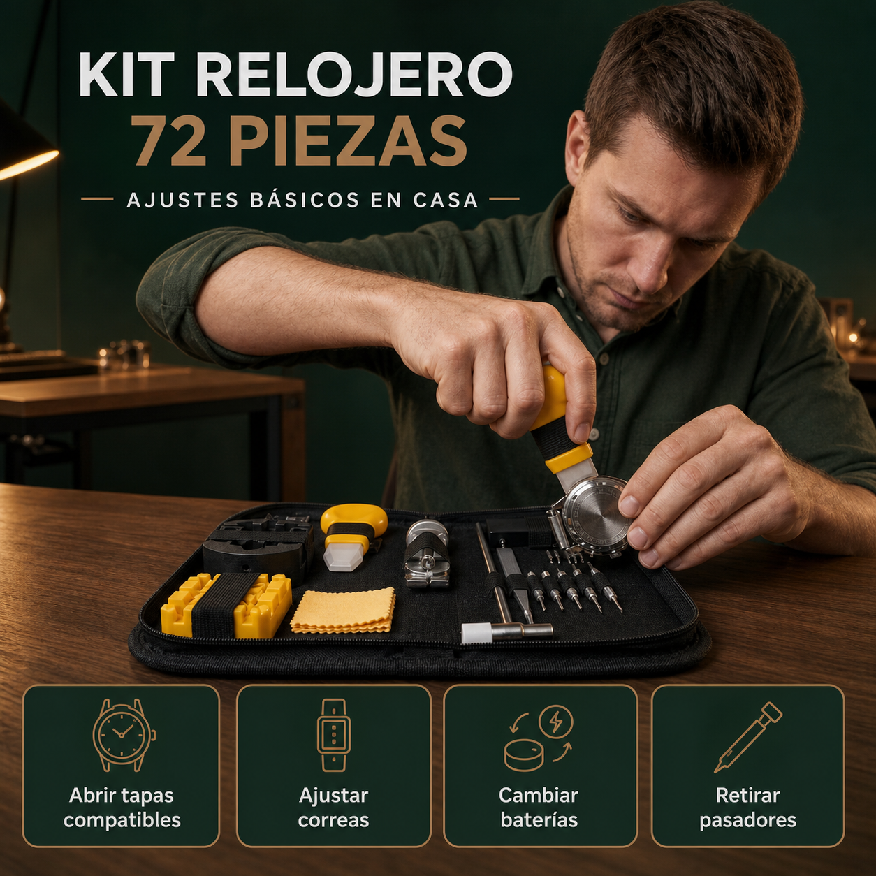 Kit relojero de 72 piezas y usos básicos