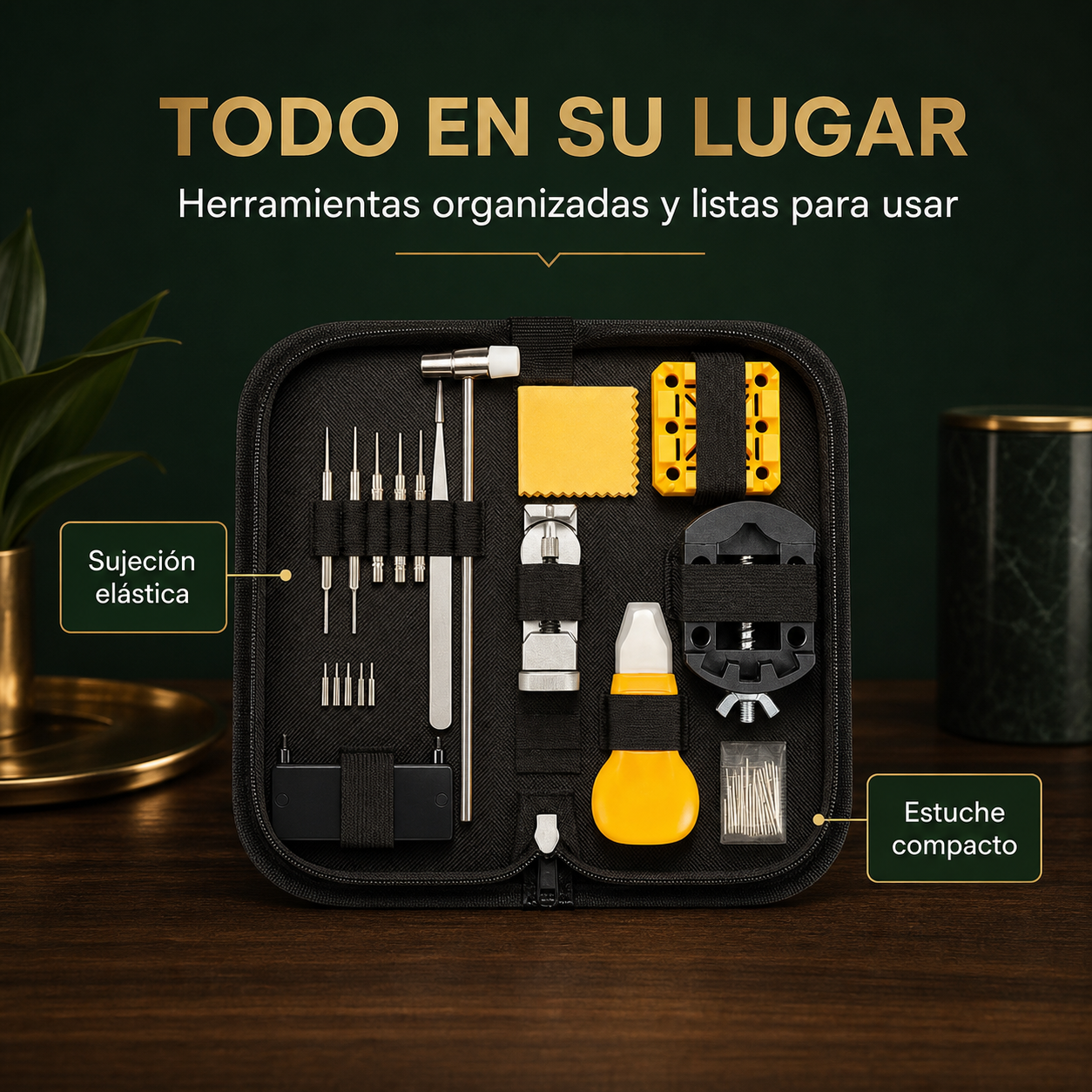 Kit relojero organizado dentro de un estuche